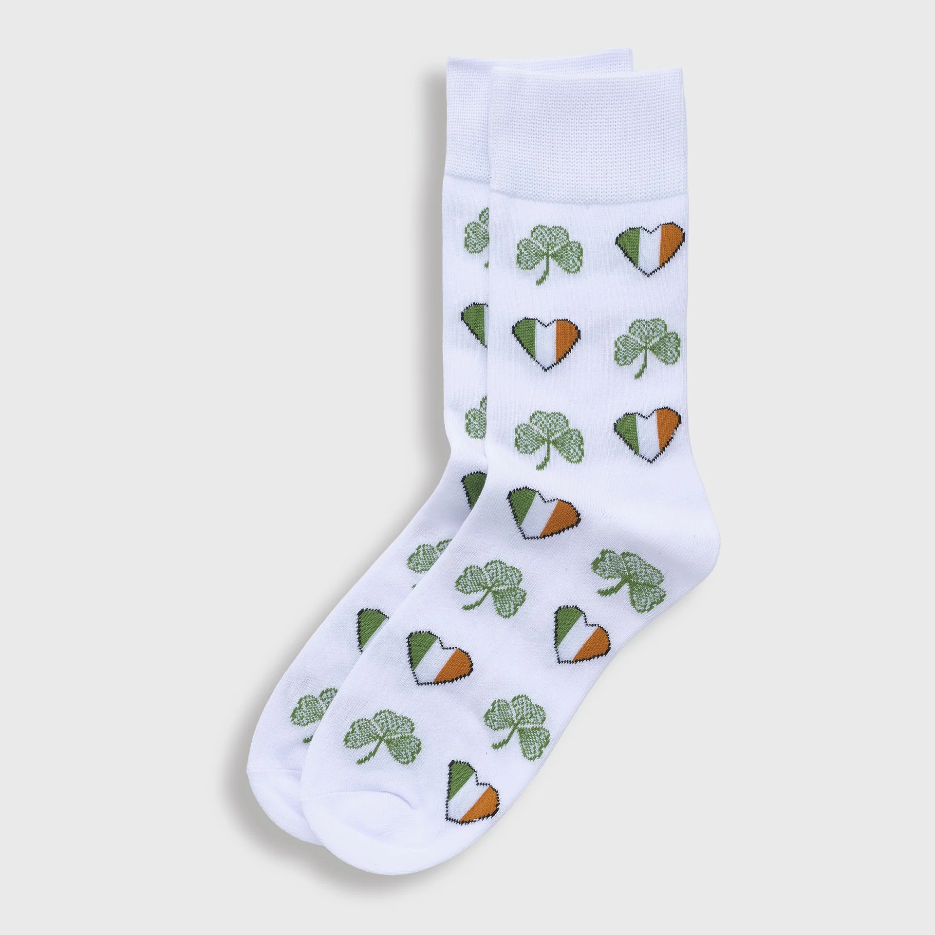 White Heart Shamrock Socks